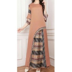 LF Setelan Batik Wanita Cantik Murah / Baju Lebaran / Gamis Lebaran Baru 2018 / Gaun Bahan bagus / Batik Murah / Batik Wanita Cantik Muslimah Muslim Syari / Gamis Panjang / Gaun Panjang / Set Baju Dan Rok Muslim Muslimah AK (renamo) - Mocca