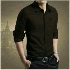 Kemeja Cowok / Atasan Pria / Kemeja Pria lengan Panjang / Cowok Formal Miler / Kemeja Polos / Kemeja Cowok Formal Kasual PREMIUM / Kemeja Slim Fit Stretch (LLERMI) SR - Hitam