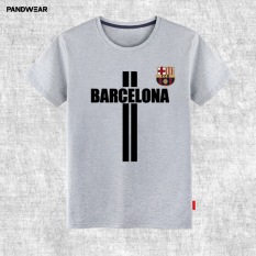 Liga Champions Katun Laki-laki Luo Leher Bulat Baju Lengan Sesiku Kaus (Abu-abu 1)