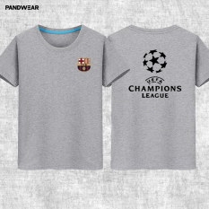Liga Champions Katun Laki-laki Luo Leher Bulat Baju Lengan Sesiku Kaus (Abu-abu)