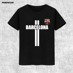 Liga Champions Katun Laki-laki Luo Leher Bulat Baju Lengan Sesiku Kaus (HITAM 1)