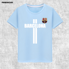 Liga Champions Katun Laki-laki Luo Leher Bulat Baju Lengan Sesiku Kaus (Ringan Biru 1)