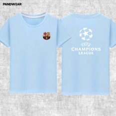 Liga Champions Katun Laki-laki Luo Leher Bulat Baju Lengan Sesiku T-shirt-nya (Biru Muda)
