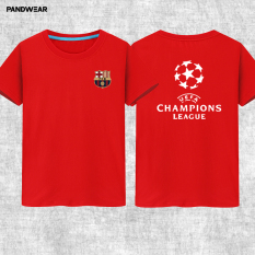 Liga Champions Katun Laki-laki Luo Leher Bulat Baju Lengan Sesiku Kaus (Merah)