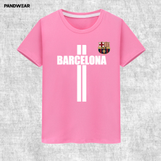 Liga Champions Katun Laki-laki Luo Leher Bulat Baju Lengan Sesiku Kaus (Merah Muda Warna 1)