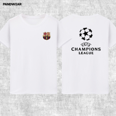 Liga Champions Katun Laki-laki Luo Leher Bulat Baju Lengan Sesiku Kaus (Putih)