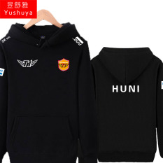 Liga T1 Tim Baju Seragam Tim Beludru Tebal Jas Kaos Sweater Jaket Hoodie (Huni Hitam)