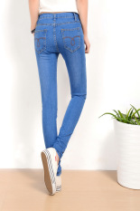 Biru Muda Slim Jeans untuk Wanita Kurus Tinggi Pinggang Jeans Wanita Biru Denim Celana Pensil Peregangan Pinggang Wanita Jeans Biru Celana Calca Feminina-Internasional