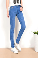 Biru Muda Slim Jeans untuk Wanita Kurus Tinggi Pinggang Jeans Wanita Biru Denim Celana Pensil Peregangan Pinggang Wanita Jeans Biru Celana Calca Feminina-Internasional