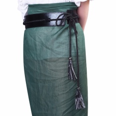 Lightning Daya-Wanita PU Diri Dasi Lebar Pinggang Cincher Tali Corset Rumbai Ular Kulit Pinggang Sabuk Pembungkus (hitam) -Internasional