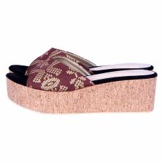 LIKE Ethnic Likea Slippers Wedges Platform Songket Bali Dark Brown - Selop Etnik Songket Coklat
