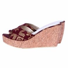 LIKE Ethnic Likea Slippers Wedges Songket Bali Dark Brown - Sandal Etnik Songket Coklat