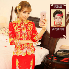 Wufu Gaun Naga atau Phoenix Cina Besar Mempelai Wanita Baru (399 Gaun Naga atau Phoenix + Rambut Bando + anting)