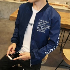 LIMENG 2017 Baru Pria Gaya Korea Musim Gugur Jaket Bomber Hop Desain Patch dan Berukuran Slim Pria Jaket Plus Ukuran 4XL (Biru) -Intl