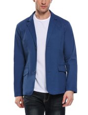 Linemart Baru Pria Kasual Lapar Berlekuk Dua Tombol Slim Fit Solid Lengan Panjang Jaket Blazer (Biru) -Intl