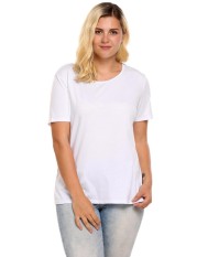 Linemart Women Short Sleeve Cross Bandage Keyhole Back T-Shirt Pajama Top Plus Size ( White ) - intl