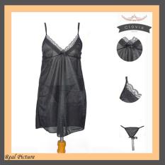 Lingerie Black Renda Tali Satin TSP Fashion Baju Tidur Sexy Wanita Silk Satin -Black White