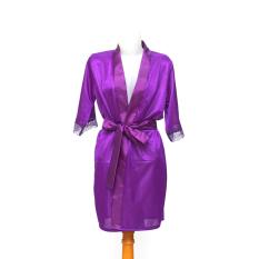 Lingerie Kimono KS1 Fashion Baju Tidur Sexy Wanita Silk Satin - Purple