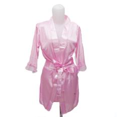 Lingerie Kimono KS1 Fashion Baju Tidur Sexy Wanita Silk Satin - Soft Pink