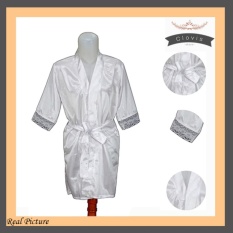 Lingerie Kimono KS1 Fashion Baju Tidur Sexy Wanita Silk Satin - White