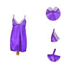Lingerie Renda Tali Satin TSP Fashion Baju Tidur Sexy Wanita Silk Satin -ungu