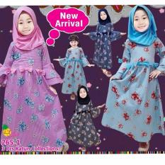 Little pineapple 2in1 Flower Gamis Dress Muslim Hijab Anak 3-8tahun