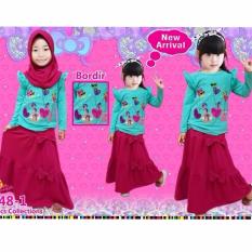Little Pineapple 3in1 Setelan Kaos Hijab Rok Lovi Poni Moslem Gamis 3-8taun
