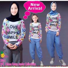 Little Pineapple Setelan Kaos Happy Gamis Hijab Celana Kulot Anak 6-11Y