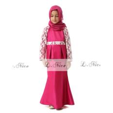 L.nice Gamis Muslim Hot Pink Brokat Plus Hijab