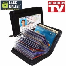 Lock Wallet Dompet Kartu Kredit Secure RFID Blocking Anti Theft 36 Komparmen Tempat Uang Cash ATM Kartu Kredit KTP Business ID Name Credit Card Purse Holder Pocket Case Aksesoris Fashion Pria Wanita Kerja Kantor As Seen on TV s7532 - Black