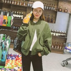 Lengan Panjang Slim Jaket Wanita 2016 Gugur Musim Dingin Kerah Vintage Berdiri Selebriti Pembom Kasual Padat Ukuran Lebih Angkatan Darat Hijau-Intl