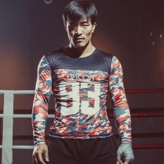 Lengan Panjang Pria Kompresi Ketat T-Shirt Cetak Digital Kamuflase Patchwork Fitness Outdoor Olahraga Kemeja-Internasional