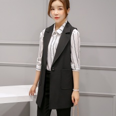 Panjang Suit Vest Wanita Musim Gugur Baru Sleeveless Blazer Panjang Rompi Fashion Slim Hak Tinggi Aksen Pita Model Pump Seragam Blazer Pakaian Bersepeda-Internasional