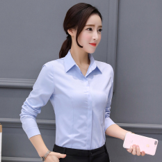 Kemeja Musim Gugur Merah Muda Kemeja Katun Longgar Bawahan (M22 Warna Polos Biru Motif Polos Kecil Kerah Persegi Lengan panjang ◣ ◢)