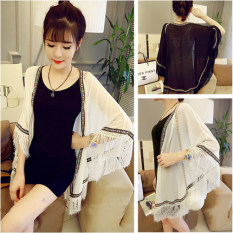 Longgar Etnis Angin Sifon Perempuan Setengah Panjang Model Mantel Tipis Baju Pelindung Matahari (Putih Memiliki Lengan Sabrina) OE427FAAAYQF8PANID-78999801