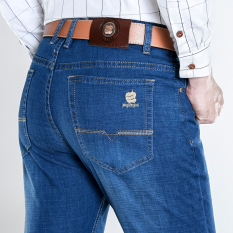 Musim Semi Celana Jeans Pria Model Tipis Model Musim Semi dan Musim Panas Setangah Baya Highwaist Lurus Longgar  Casual Elastisitas Biru Muda Panjang Celana Tanah