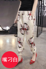 Longgar Kasual Jersey Rayon Dicetak Perempuan Lee Jeans Celana Harem Celana Harem ((Bahan Sutra 嘴刁 Abu-abu))