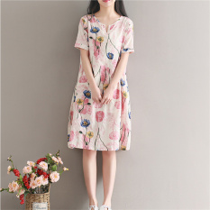 Longgar Korea Fashion Style Baru Dicetak Setengah Panjang Model Rok Berbentuk Huruf A Ukuran Besar Gaun (Gambar Warna) baju wanita dress wanita Gaun wanita