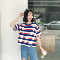 Longgar Korea Modis Gaya Baru Siswa Bawahan Kemeja Kecil (9118 Kotak Persegi Panjang Lengan Bergaris)