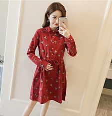 Longgar Korea Modis Gaya Bulu Halus Ukuran Besar Dapat Rok Baju Hamil Gaun (Merah)