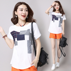 Longgar Korea Fashion Style Kain Linen Yard Besar Perempuan Bawahan Atasan T-shirt (Putih) baju wanita baju atasan kemeja wanita