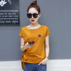 Longgar Korea Modis Gaya Katun Warna Polos Wanita Kemeja Kecil Kaos (Khaki)