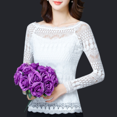 Modengmeimei Korea Fashion Style Lengan Panjang Baru Berongga Baju Dalaman Kemeja Sifon (Lengan panjang putih) baju wanita baju atasan kemeja wanita blouse wanita