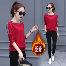 Longgar Korea Modis Gaya Lengan Panjang Kaos Wanita Baju Dalaman (Anggur Merah (Tambah Beludru Versi))