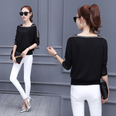 Longgar Korea Fashion Style Lengan Panjang Kaos Wanita Baju Dalaman (Hitam (Versi Konvensional))