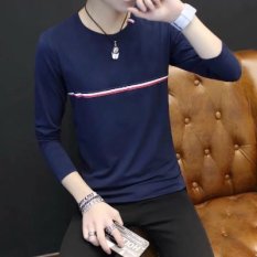 Longgar Korea Modis Gaya Membeli Satu Tanah Baju Musim Gugur (Depan Dada Lengan Bergaris Biru Tua Lengan Panjang Satu kepingan)
