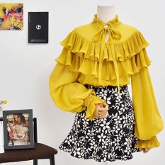 2018 model baru musim semi ukuran besar baju wanita Gaya Korea adik perempuan gemuk khusus Ekstra Besar 200 pound longgar Terlihat Langsing Kemeja sifon Atasan