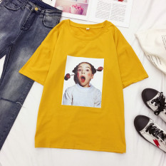Longgar Korea Fashion Style Musim Semi Lengan Pendek Kaos (Kuning)