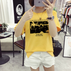 Longgar Korea Modis Gaya Perempuan Baru Musim Panas Atasan Kaos (Warna Kuning Emas)