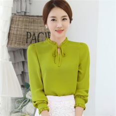 Longgar Korea Modis Gaya Perempuan Baru Pakaian Wanita Ukuran Besar Lengan Panjang Baju Dalaman Kemeja Jersey Rayon (Hijau)
